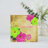PixDezines heißen Rosa+Neon grüner Hibiskus+Monste Einladung (Stehend Vorderseite)