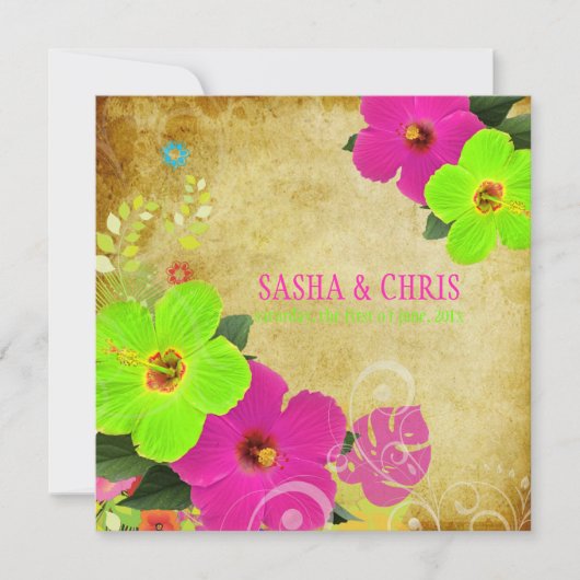 PixDezines heißen Rosa+Neon grüner Hibiskus+Monste Einladung (Vorderseite)