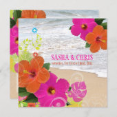 PixDezines heißen rosa+orange Hibiskus+monstera Einladung (Vorne/Hinten)