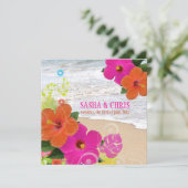 PixDezines heißen rosa+orange Hibiskus+monstera Einladung (Stehend Vorderseite)