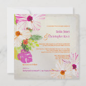 PixDezines heißen rosa+orange Hibiskus+monstera Einladung (Rückseite)