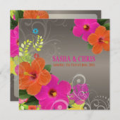 PixDezines heißen rosa+orange Hibiskus+monstera Einladung (Vorne/Hinten)