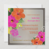 PixDezines heißen rosa+orange Hibiskus+monstera Einladung (Rückseite)