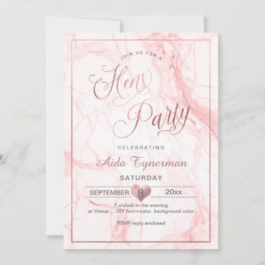 PixDezines Hens Party Imitats Rose Gold Script+Mar Einladung (Vorderseite)