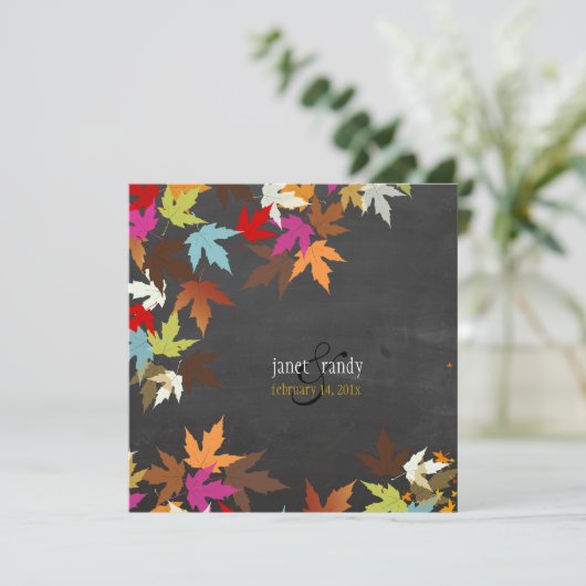 PixDezines Herbst/Ahorn-Blätter/rustikale Tafel Einladung (Stehend Vorderseite)