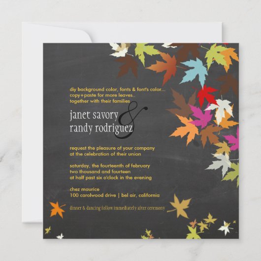 PixDezines Herbst/Ahorn-Blätter/rustikale Tafel Einladung (Rückseite)