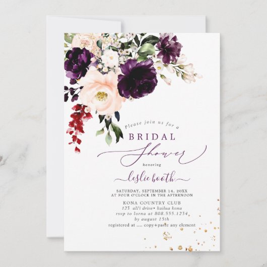 PixDezines Herbstblush Eggpflanze H2 Blume Einladung (Vorderseite)