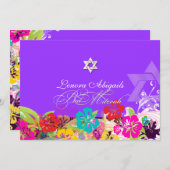 PixDezines Hibiskus/Bat Mitzvah/Farbtöne Einladung (Vorne/Hinten)