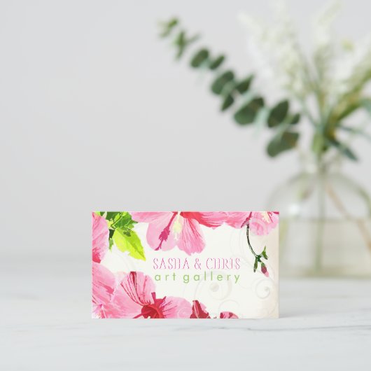 PixDezines-Hibiskus/digitale Aquarell/Altpapier Visitenkarte (Stehend Vorderseite)