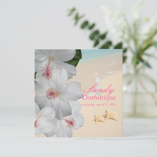 PixDezines Hibiskus Lei /strand/tropische Hochzeit Einladung (Stehend Vorderseite)