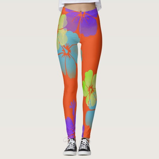 PixDezines Hibiskus/Limon/Lila/Aqua Leggings (Vorderseite)