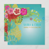 PixDezines Hibiskus+monstera/gelb+aqua Einladung (Vorne/Hinten)