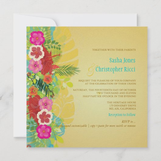 PixDezines Hibiskus+monstera/gelb+aqua Einladung (Rückseite)