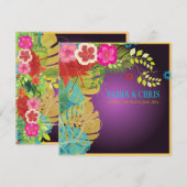 PixDezines Hibiskus+nnstera/gelb+aqua Einladung (Vorne/Hinten)