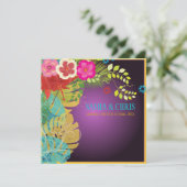 PixDezines Hibiskus+nnstera/gelb+aqua Einladung (Stehend Vorderseite)