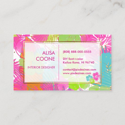 PixDezines Hibiskus/Regenwald/DIY Hintergrund Visitenkarte (Rückseite)