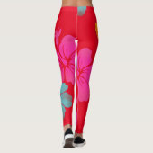 PixDezines Hibiskus/Rosa/Orange/Aqua/DIY Bckgrnd Leggings (Rückseite)