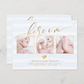 PixDezines Hier bin ich Geburtsankündigung/Herz Ankündigungspostkarte (Vorne/Hinten)