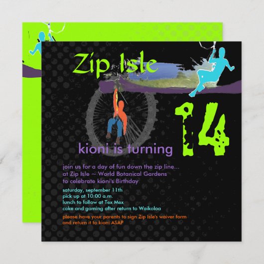PixDezines HINTERGRUND/ZIP LINE INVITATION Einladung (Vorne/Hinten)