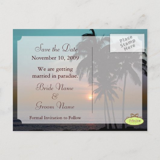 PixDezines-Hochzeit in Urlaubsort Save the Date Ankündigungspostkarte (Rückseite)