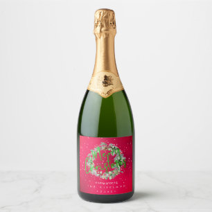 PixDezines Holiday Cheers Winterkranz Rot Schaumweinetikett