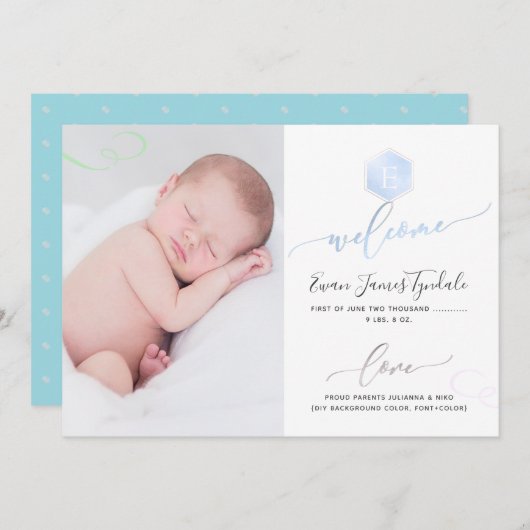 PixDezines Honeycomb Geburtsankündigung, Junge Ankündigung (Vorne/Hinten)