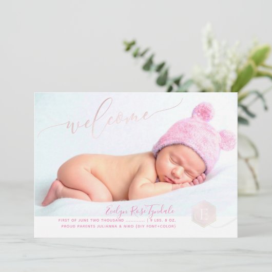 PixDezines Honeycomb Geburtsankündigung, Mädchen Ankündigung (Stehend Vorderseite)