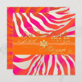 PixDezines Hot Pink+Orange Zebra, Bat Mitzvah Einladung (Vorne/Hinten)