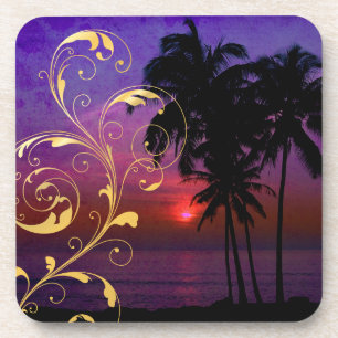 PixDezines Hula-Sonnenuntergang + filigrane Schwün Untersetzer