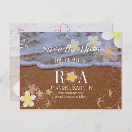 PixDezines hula Traum rett Datum Strand+Wellen Ankündigungspostkarte (Vorne/Hinten)