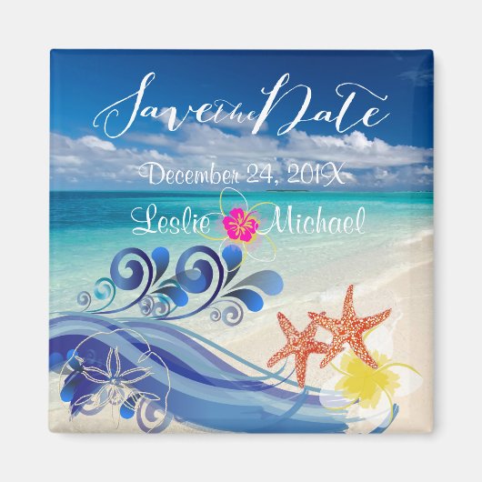 PixDezines hulawaves/strand+plumeria Magnet (Vorne)