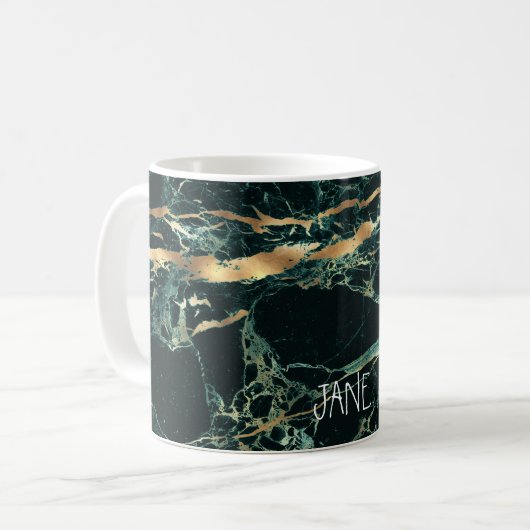 PixDezines HUNTER GRÜNE MARBLE+IMITATE GOLD VEINS Kaffeetasse (Vorderseite Links)