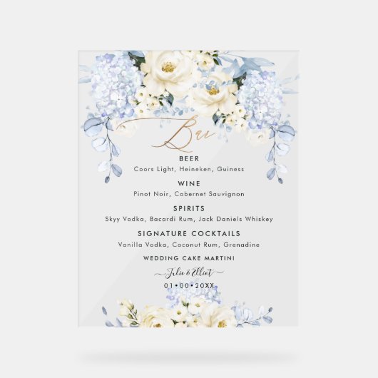 PixDezines Ice Blue Hyde Alabaster Rose Menü Acrylschild (Vorderseite)