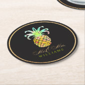PixDezines Imitat Gold/Ananas Runder Pappuntersetzer (Angewinkelt)
