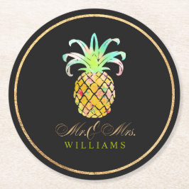 PixDezines Imitat Gold/Ananas Runder Pappuntersetzer