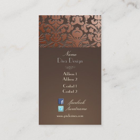 PixDezines-Imitat Kupferflora-Damast/Deichhintergr Visitenkarte (Rückseite)