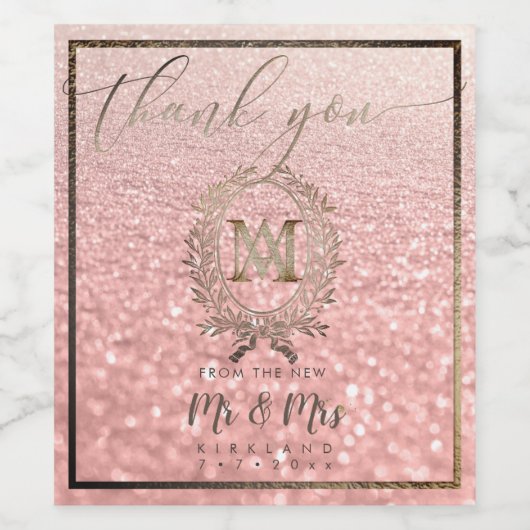 PixDezines-Imitat Monogram+Laurel Wreath Weinetikett (Einzelnes Label)