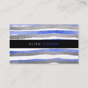PixDezines Imitate blaue+silberne Streifen Visitenkarte