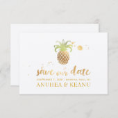 PixDezines Imitate Gold Ananas|Brushscript Schrift Save The Date (Vorne/Hinten)