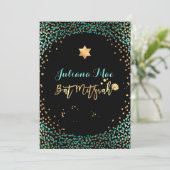 PixDezines Imitate Gold+Aquamarin Confetti Bat Mit Einladung (Stehend Vorderseite)