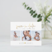 PixDezines Imitate Gold Chic Skript Save the Date Postkarte (Stehend Vorderseite)
