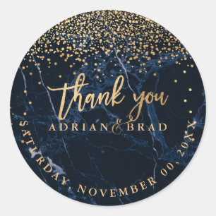 PixDezines Imitate Gold Confetti/Blauer Marmor Runder Aufkleber