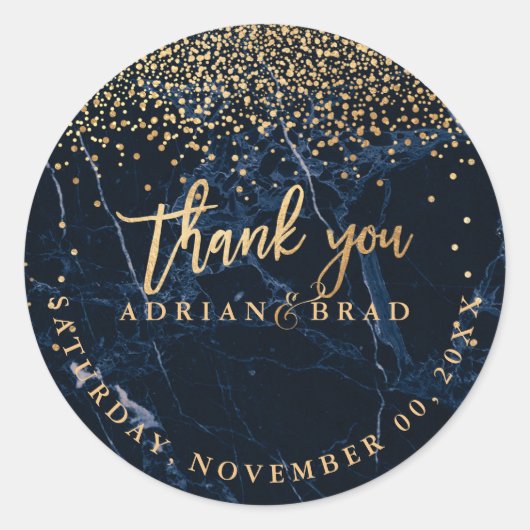 PixDezines Imitate Gold Confetti/Blauer Marmor Runder Aufkleber (Vorderseite)