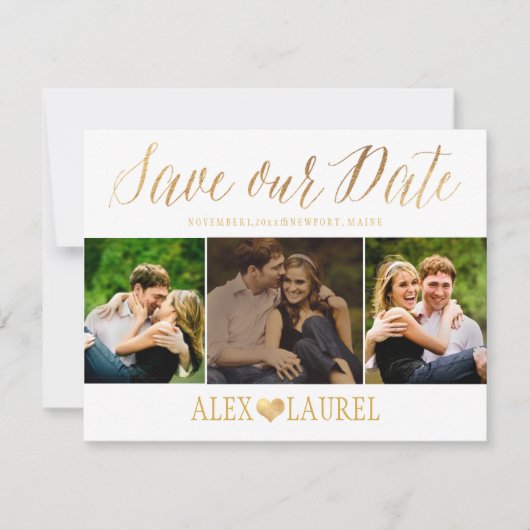 PixDezines Imitate Gold Confetti/Herz/Rett Datum Save The Date (Vorderseite)