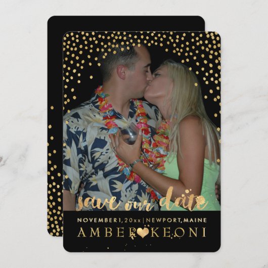 PixDezines Imitate Gold Confetti/Herz/Rett Datum Save The Date (Vorne/Hinten)