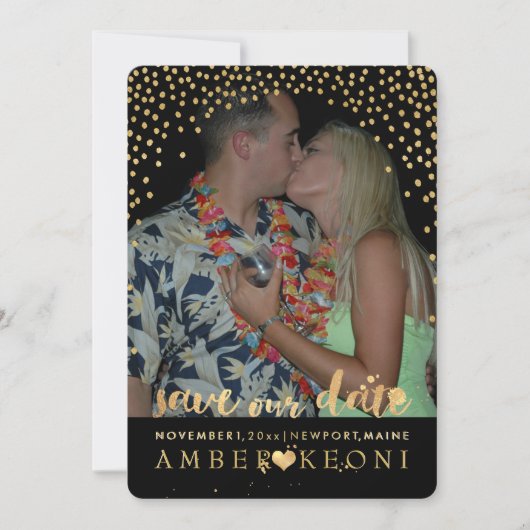 PixDezines Imitate Gold Confetti/Herz/Rett Datum Save The Date (Vorderseite)