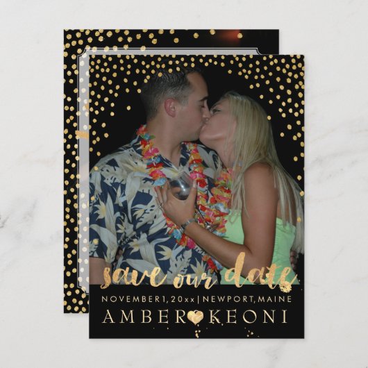 PixDezines Imitate Gold/Konfetti/rett Datum/DIY-Fa Ankündigungspostkarte (Vorne/Hinten)