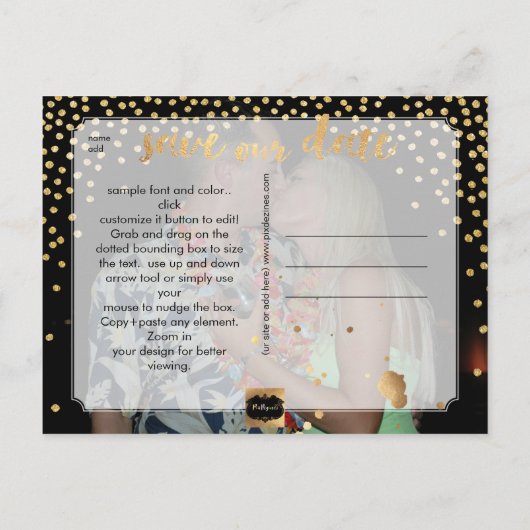 PixDezines Imitate Gold/Konfetti/rett Datum/DIY-Fa Ankündigungspostkarte (Rückseite)