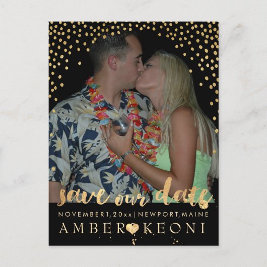 PixDezines Imitate Gold/Konfetti/rett Datum/DIY-Fa Ankündigungspostkarte (Vorderseite)