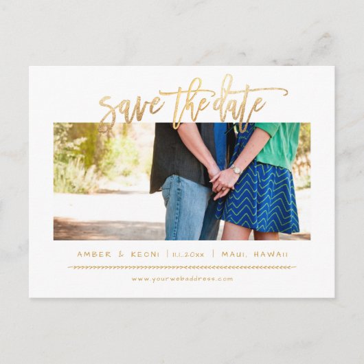 PixDezines Imitate Gold Modernes Pinselskript Ankündigungspostkarte (Vorderseite)